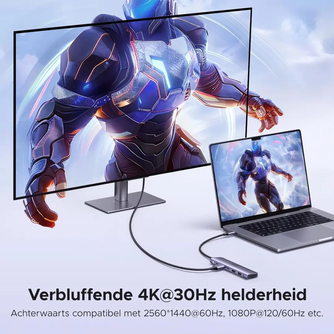 UGREEN Revodok 7-in-1 USB-C Hub - 4K HDMI - 100W PD - Grijs