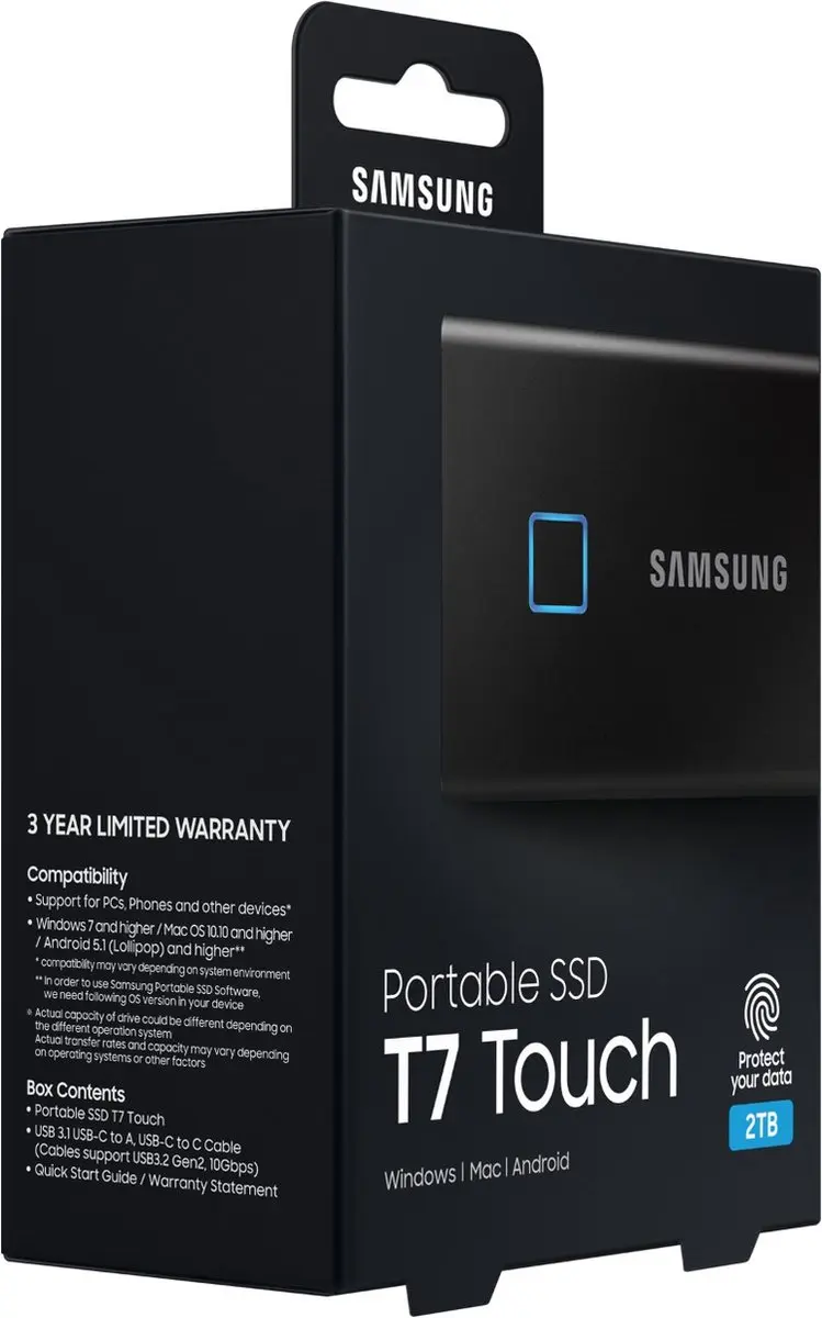 Samsung Portable T7 Touch MU-PC2T0K/WW Externe SSD 2TB - Zwart