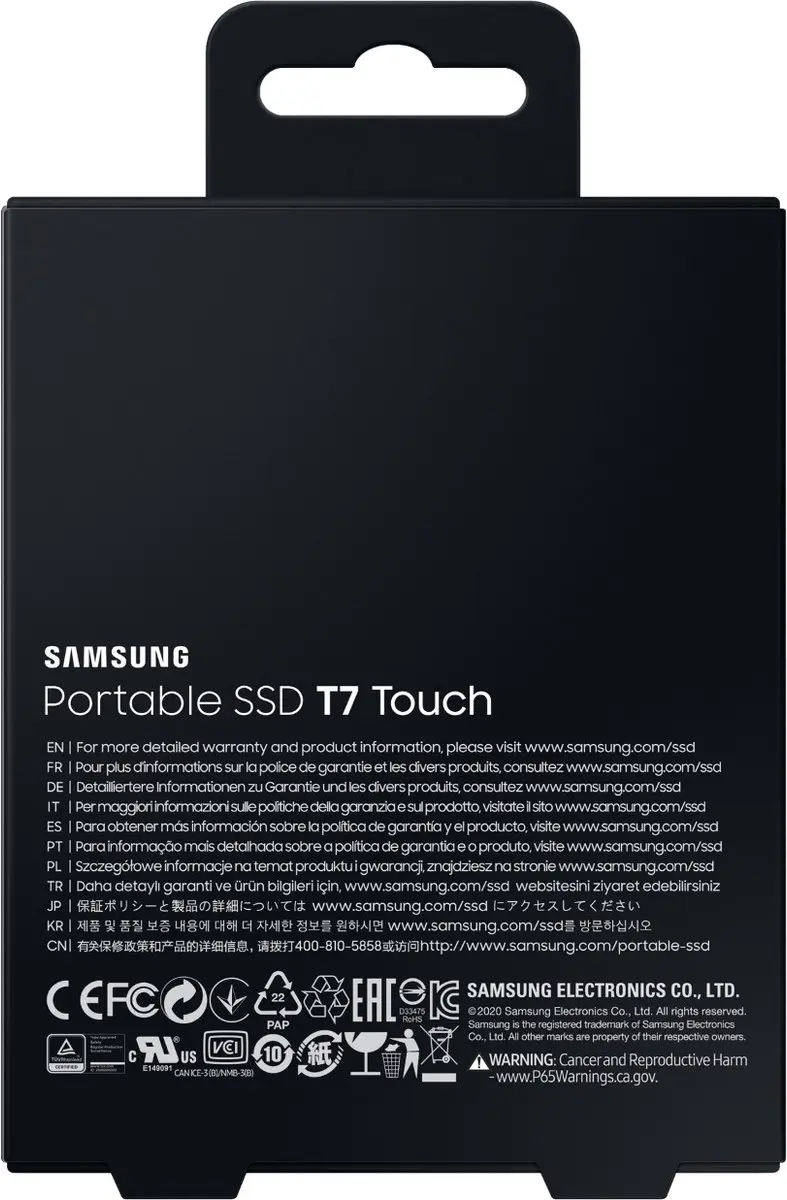 Samsung Portable T7 Touch MU-PC2T0K/WW Externe SSD 2TB - Zwart