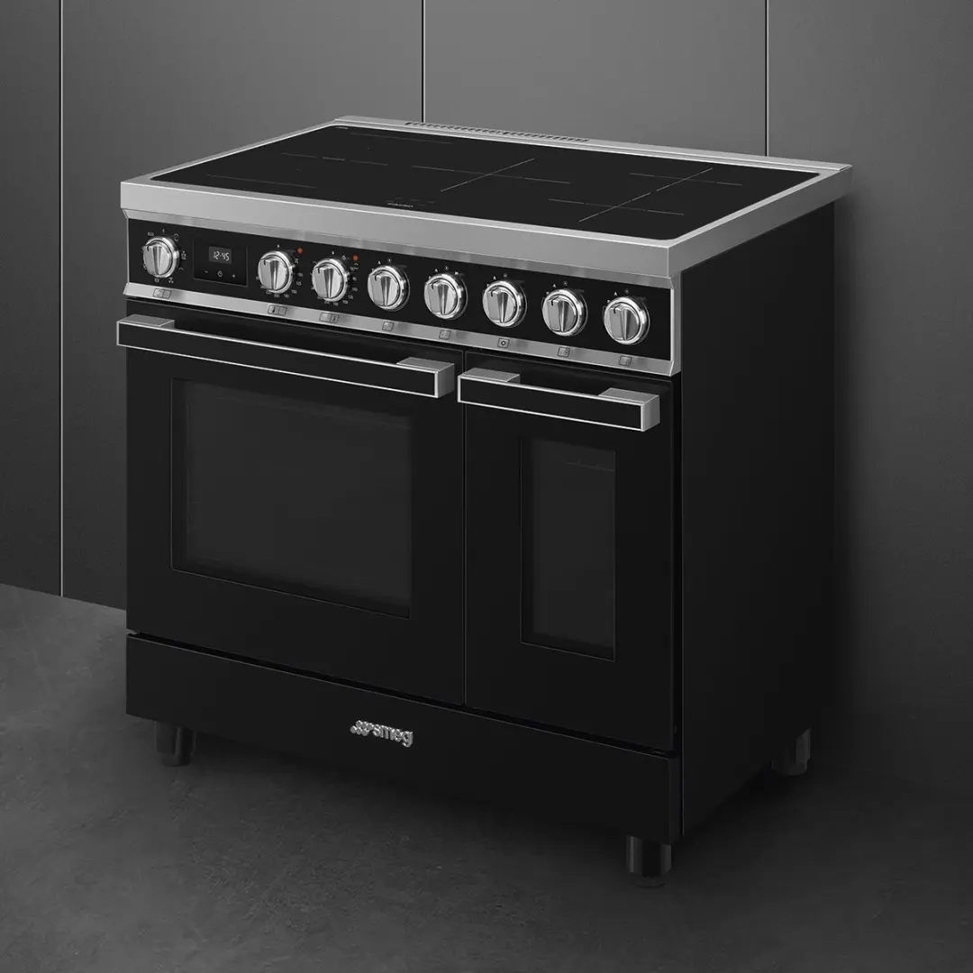 Smeg Portofino CPF92IMBL Inductiefornuis 90cm - 5 Kookzones - 2 Ovens - Zwart