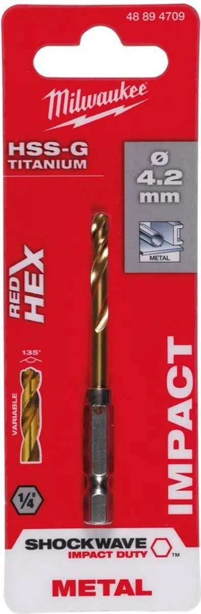 Milwaukee Metaalboor Shockwave HSS-G TiN 4,5mm