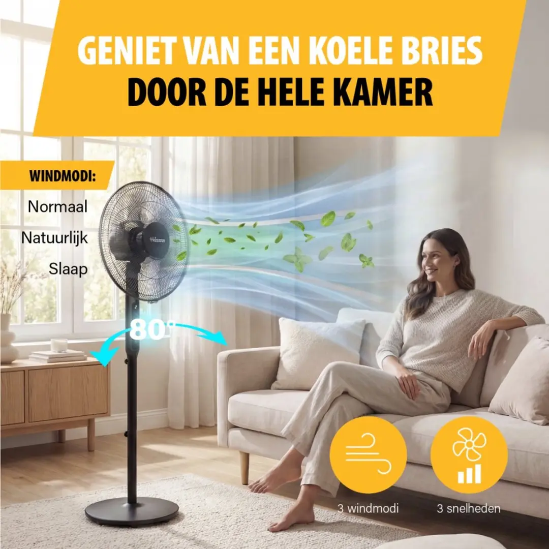 Tristar VE-5796 Statiefventilator 40cm - 9 Snelheden - Zwart