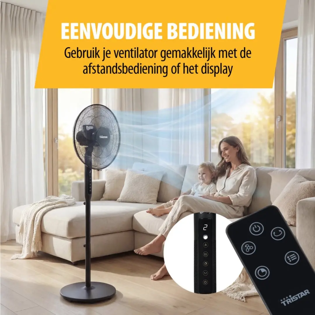 Tristar VE-5796 Statiefventilator 40cm - 9 Snelheden - Zwart - afbeelding 6 van 6