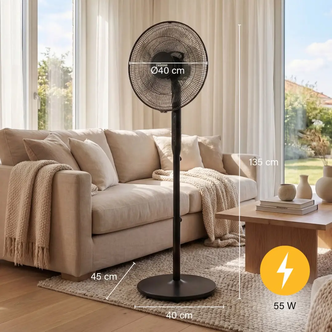 Tristar VE-5796 Statiefventilator 40cm - 9 Snelheden - Zwart