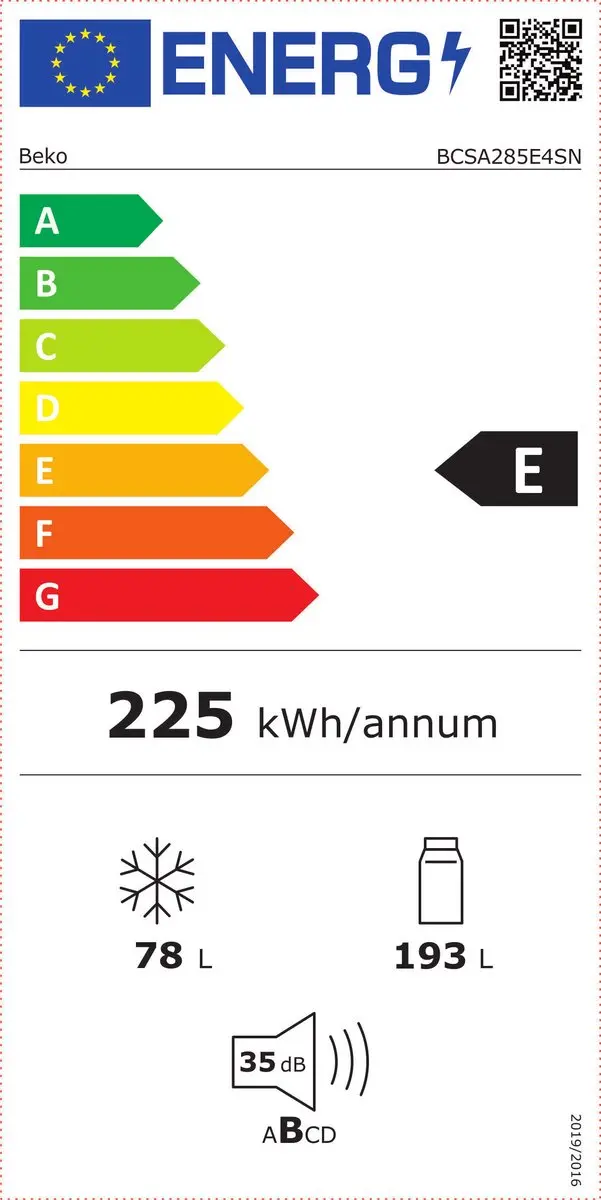 Beko BCSA285E4SN Koel-vriescombinatie Inbouw 271L - Wit
