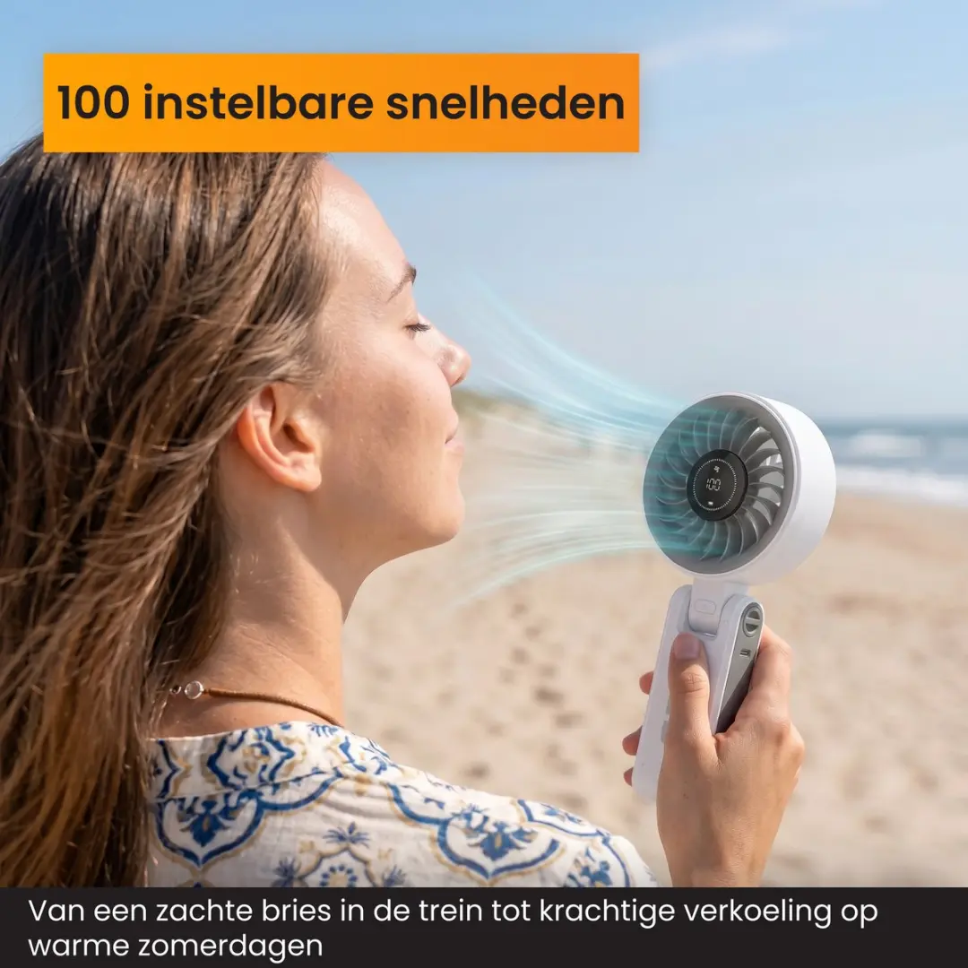 R2B Handventilator HANDV01 - Oplaadbaar 10W - 100 Snelheden - Wit