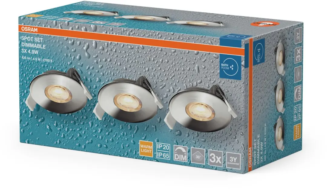 Osram LED Inbouwspot DIM IP65 4,9W Chroom - 3 Stuks