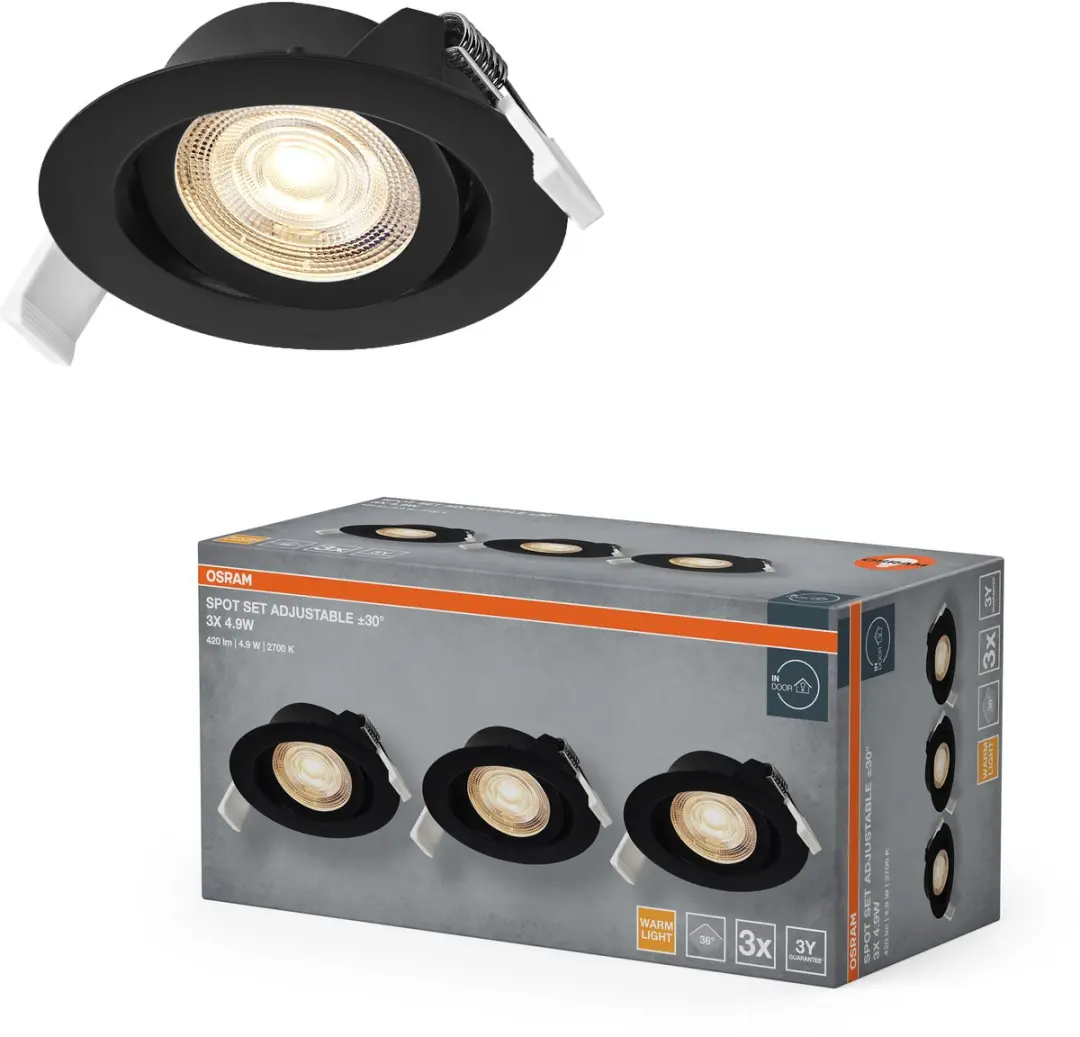 Osram Spot Set LED Inbouwspot 4,9W 2700K - 3 Stuks