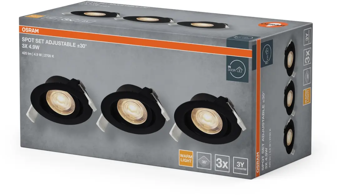 Osram Spot Set LED Inbouwspot 4,9W 2700K - 3 Stuks