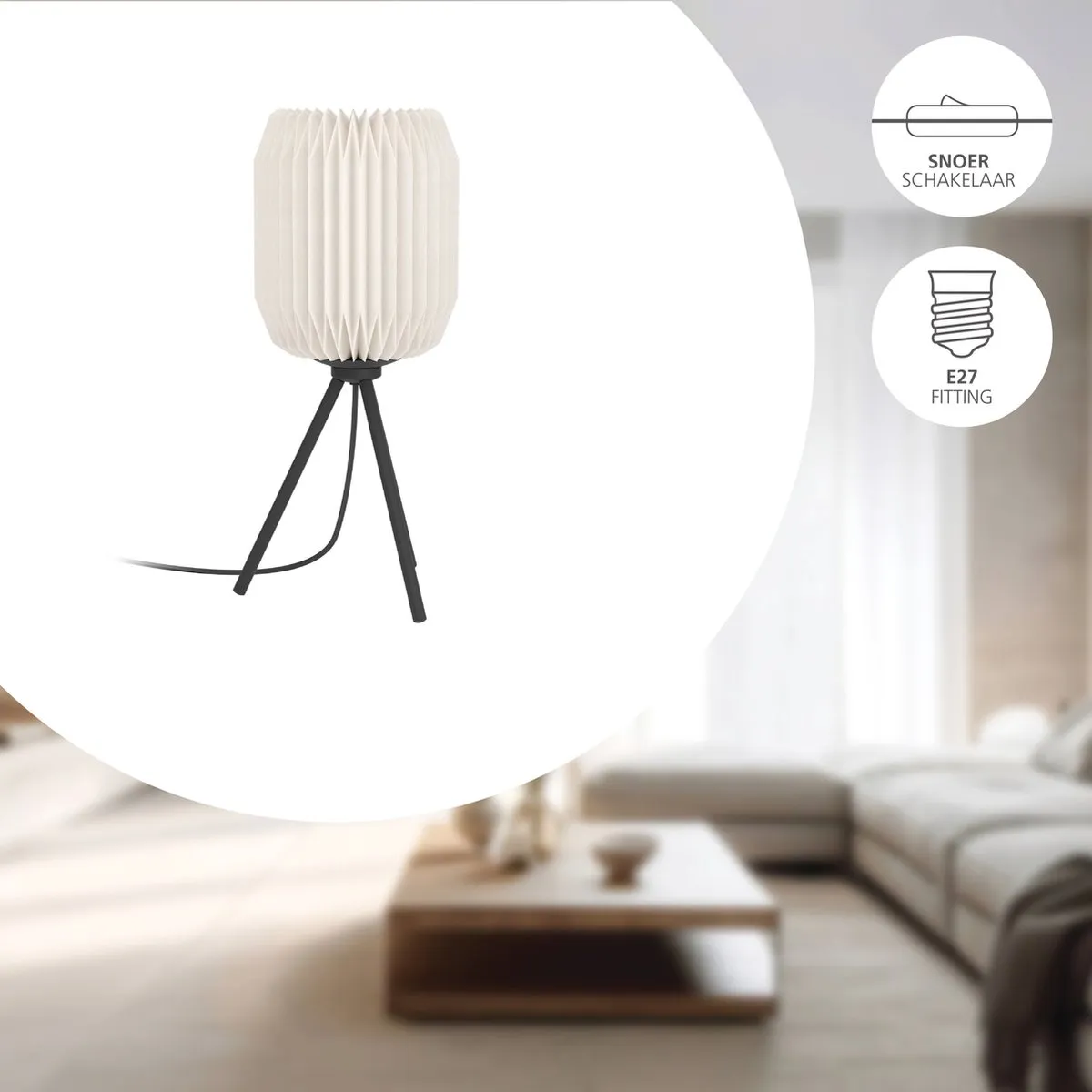 Eglo Belgrave Tafellamp E27 - 44cm - Zwart/Wit
