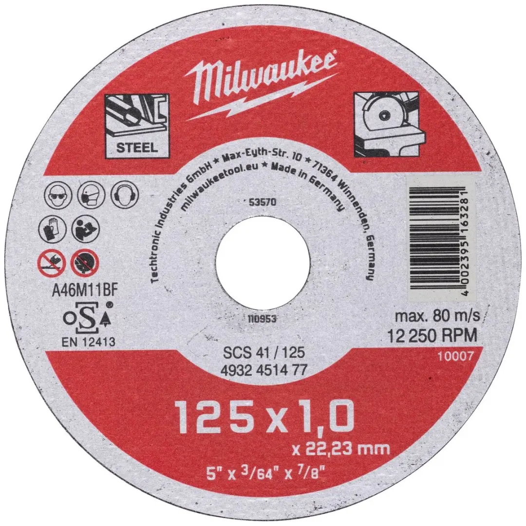 Milwaukee Contractor Series Dunne Metaal Snijschijf 125mm x 1mm x 22mm