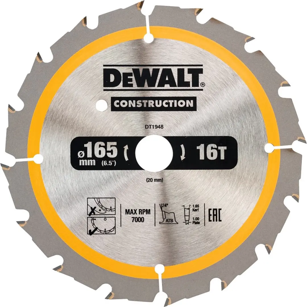 DeWalt DT1948-QZ Cirkelzaagblad Hout 165mm 16T