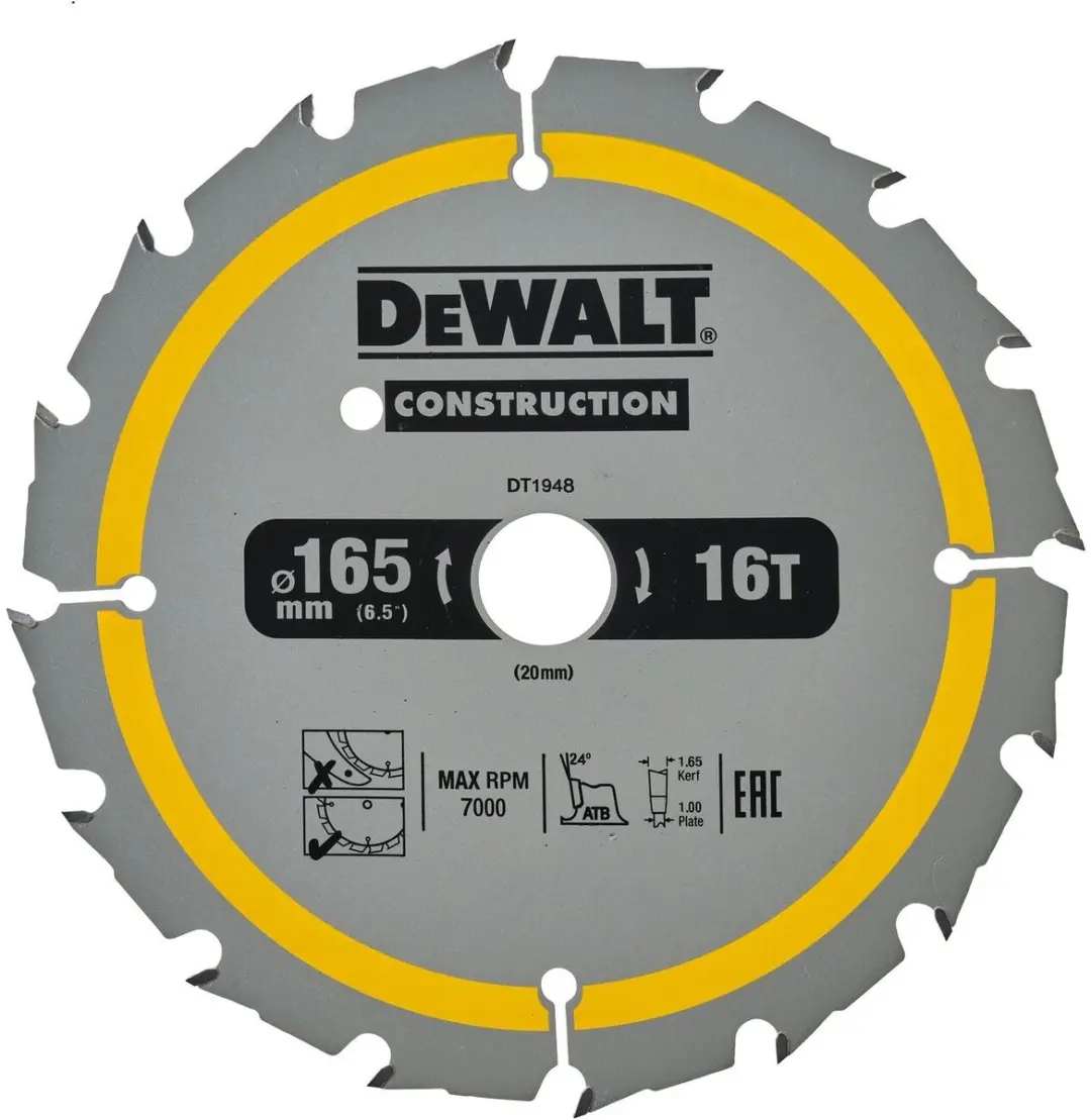 DeWalt DT1948-QZ Cirkelzaagblad Hout 165mm 16T