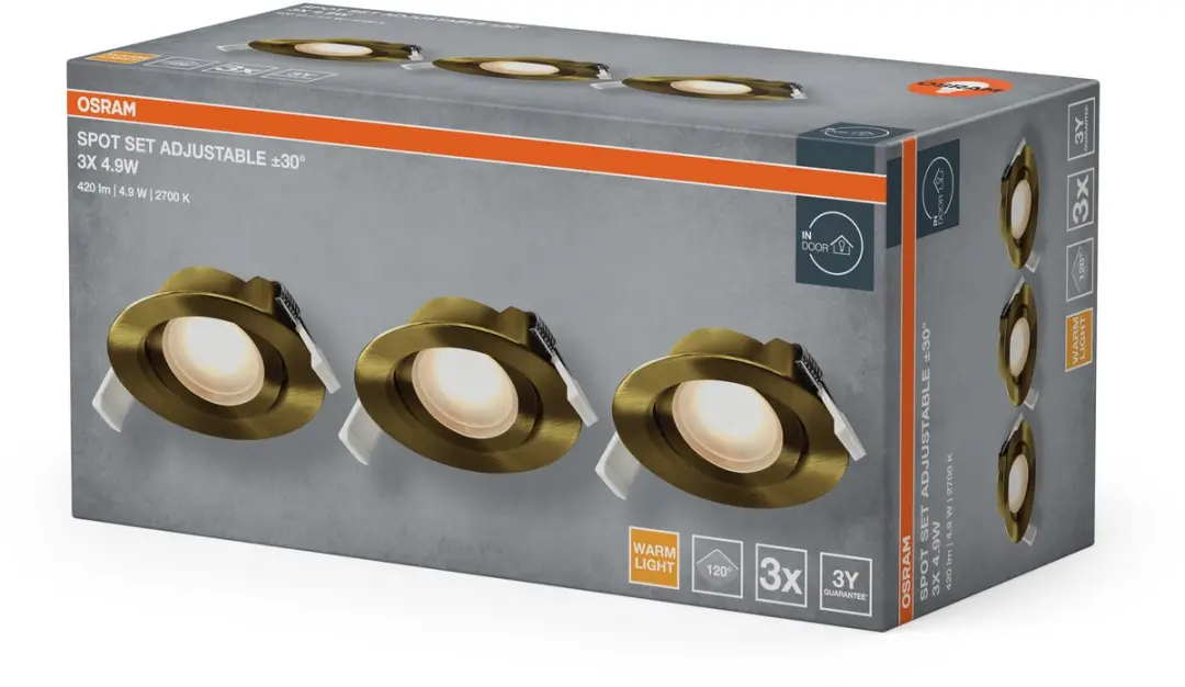 Osram Spot Set LED Inbouwspot 4,9W 2700K - 3 Stuks - Green Brass
