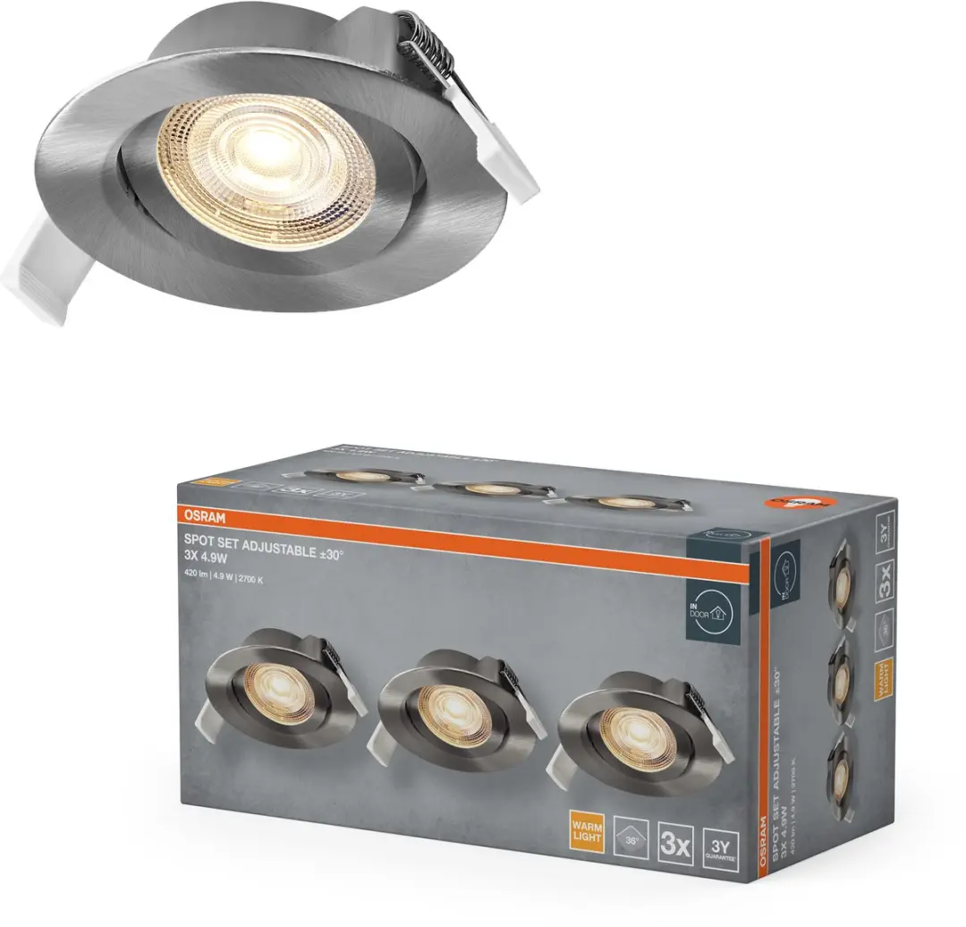 Osram Spot Set LED Inbouwspot 4,9W 2700K - 3 Stuks - Satijn nikkel