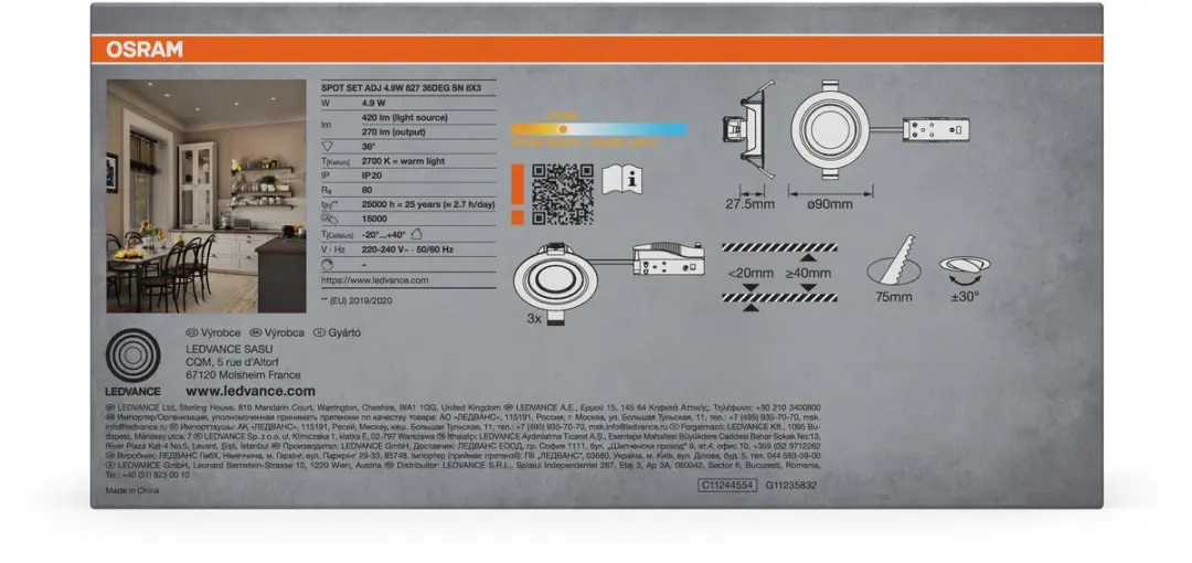 Osram Spot Set LED Inbouwspot 4,9W 2700K - 3 Stuks - Satijn nikkel