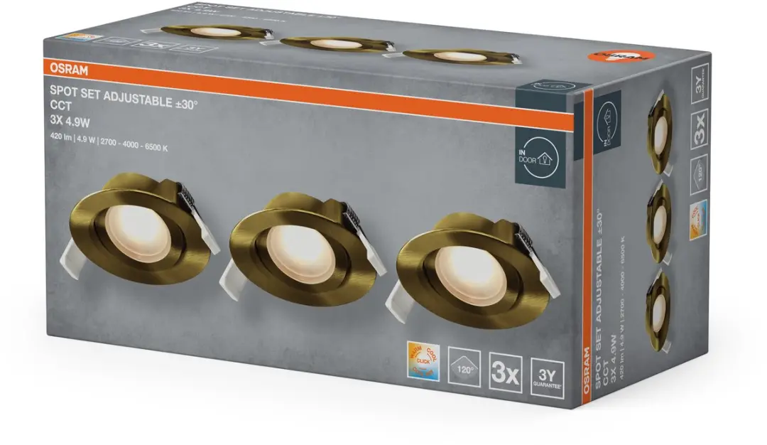Osram Spot Set LED Inbouwspot CCT Richtbaar Green Brass - 3 Stuks