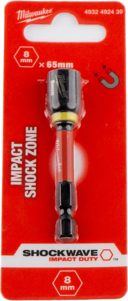 Milwaukee SHOCKWAVE Magnetische Slagdop 8x65mm 4932492439 - Zwart/Rood - afbeelding 4 van 4