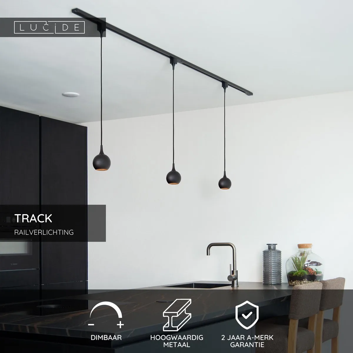 Lucide TRACK Starterset Railverlichting 2m - 1 Lichtpunt - Zwart