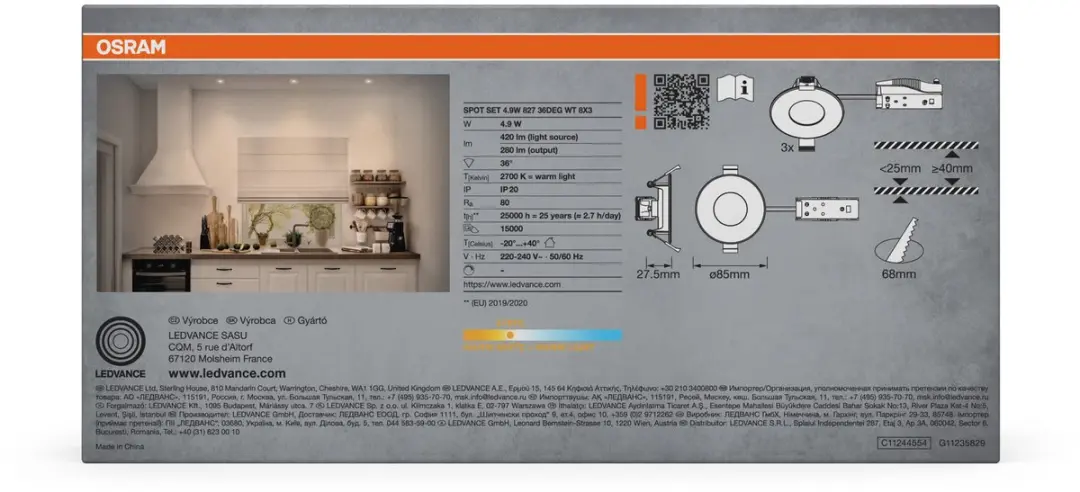 Osram Spot Set LED Inbouwspot 4,9W 2700K - 3 Stuks - afbeelding 6 van 6