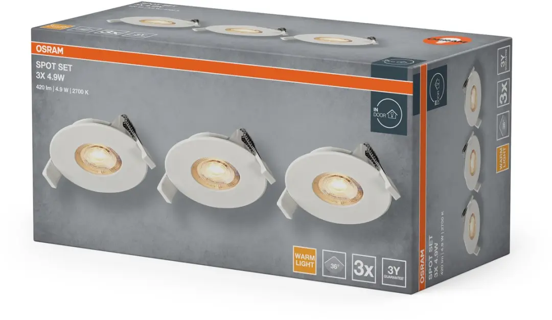 Osram Spot Set LED Inbouwspot 4,9W 2700K - 3 Stuks