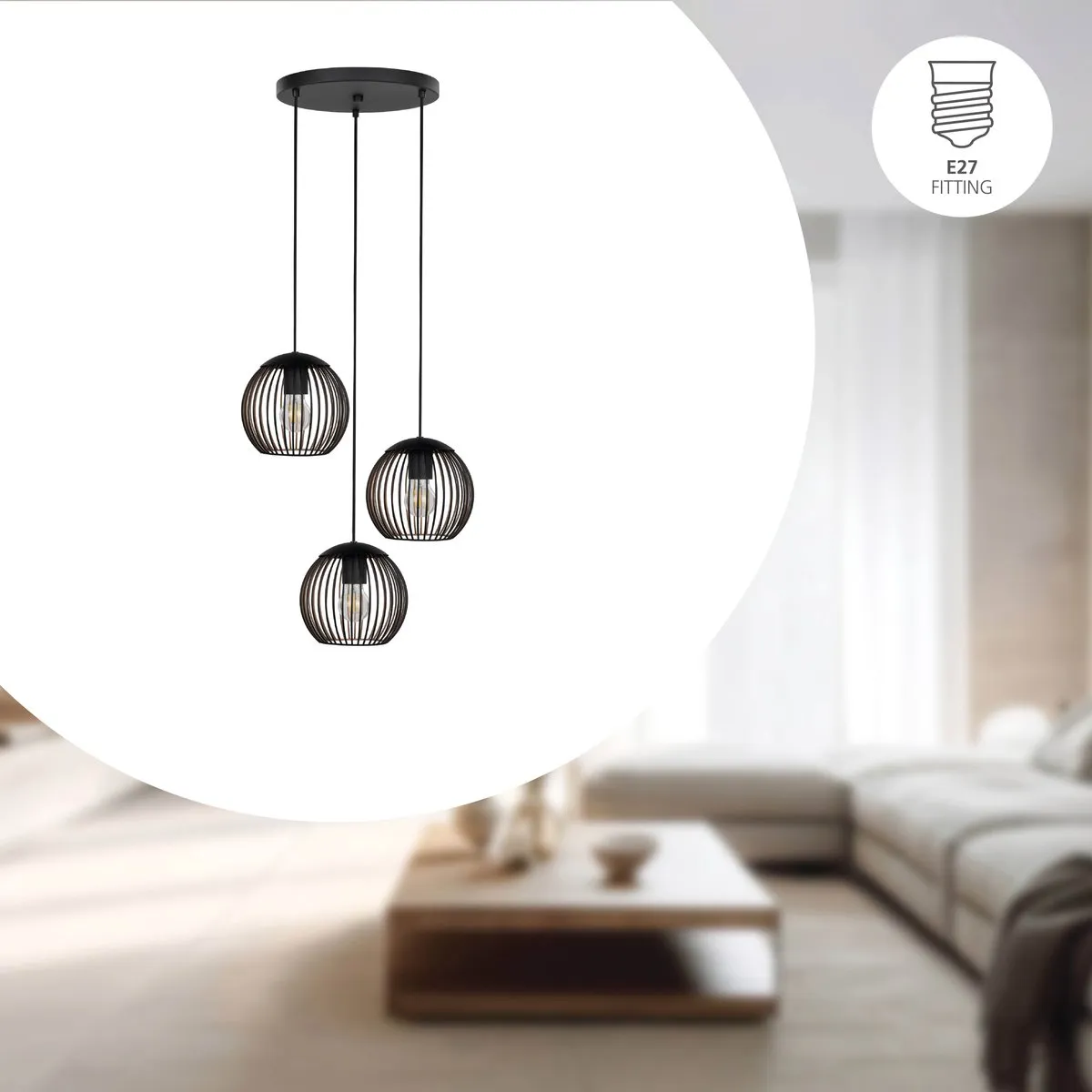Eglo Almanzora Hanglamp E27 - Ø46,5cm - Zwart/Koper