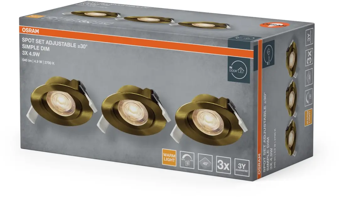 Osram Simple DIM LED Inbouwspot 4,9W - 3 Stuks - Green Brass