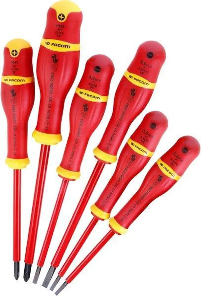 FACOM ATPVE.J6PB Set 1000V Schroevendraaiers - 6 Stuks - Geel/Rood