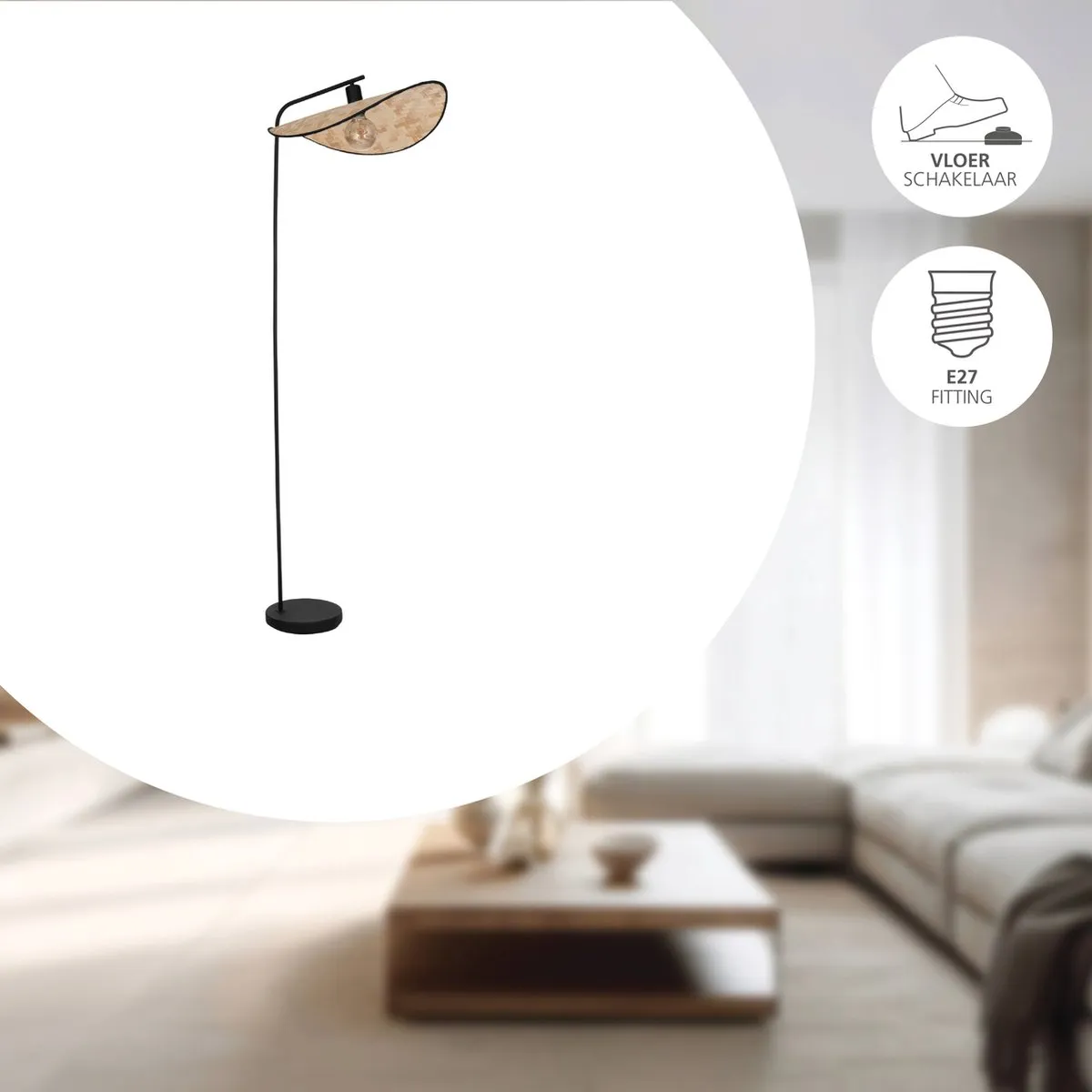 Eglo Marywell Vloerlamp E27 - 159,5 cm - Zwart/Bruin