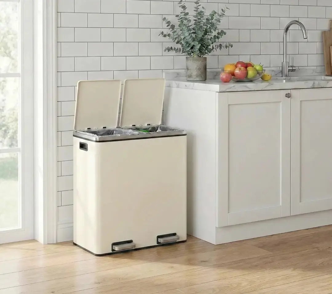 Songmics Prullenbak 60L - 2 Vakken - Beige