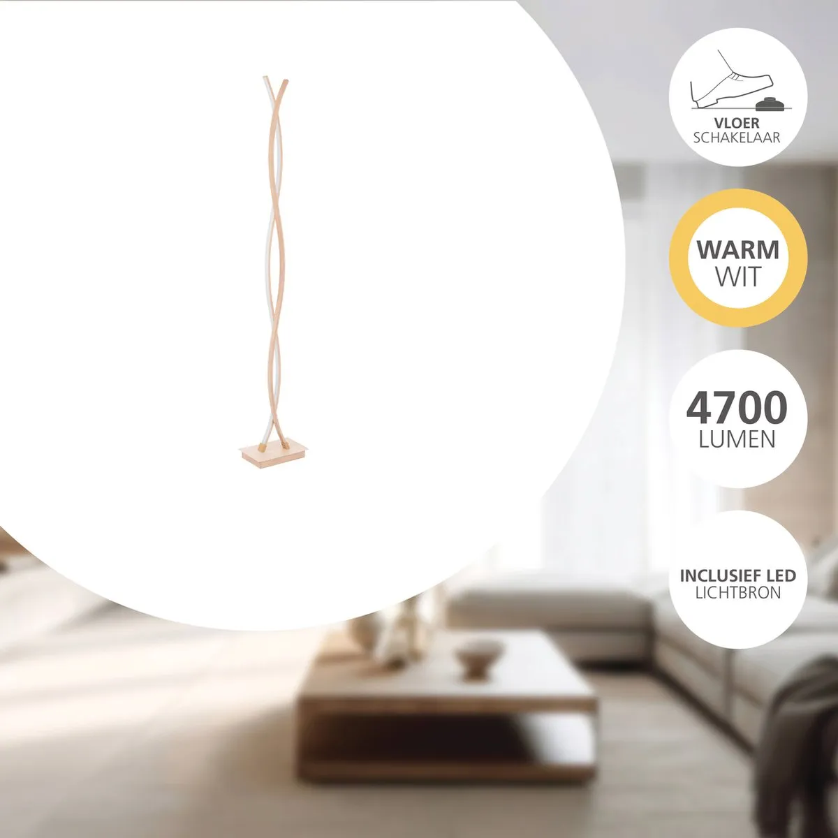 Eglo Lasana 4 Vloerlamp - 143cm - Goud/Wit