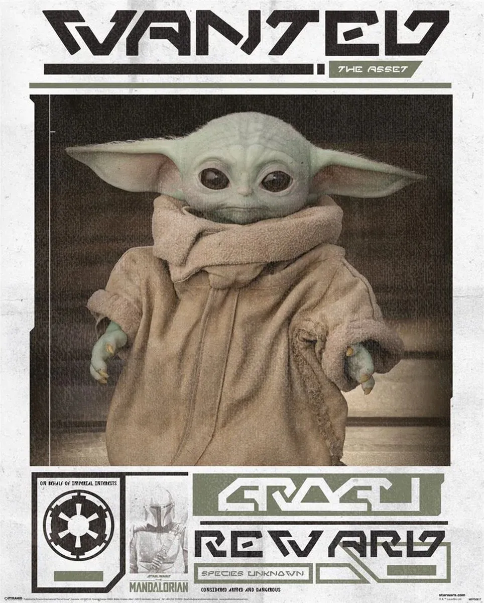 Star Wars The Mandalorian Grogu Wanted Poster 40x50cm - Multicolor
