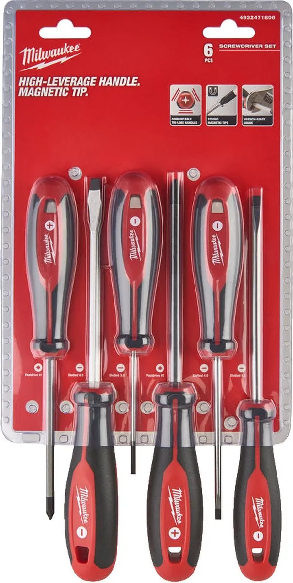 Milwaukee Tri-lobe Schroevendraaierset 6-delig PZ1/PZ2/SL3-6.5