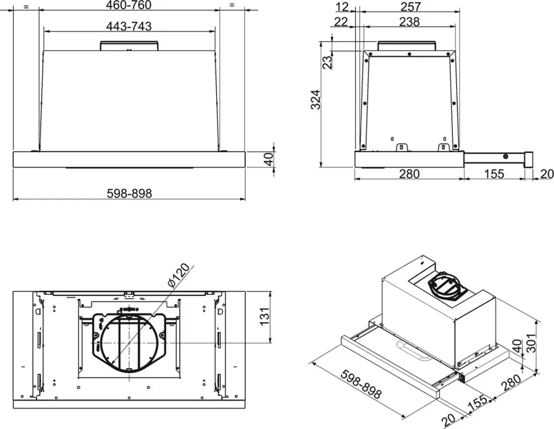 Smeg KSET600XE Onderbouw Afzuigkap 600m³/u - Roestvrijstaal