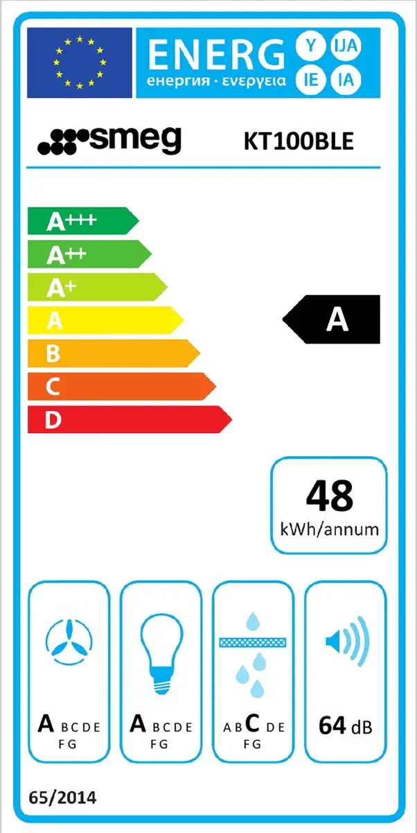 Smeg KT100BLE Afzuigkap - 787 m³/u - Zwart