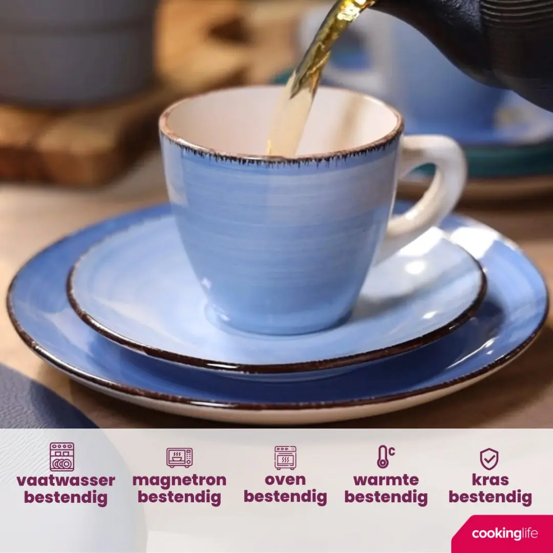 Cookinglife Delice Blue Koffiekopjes - 6 Stuks 180ml - Aardewerk