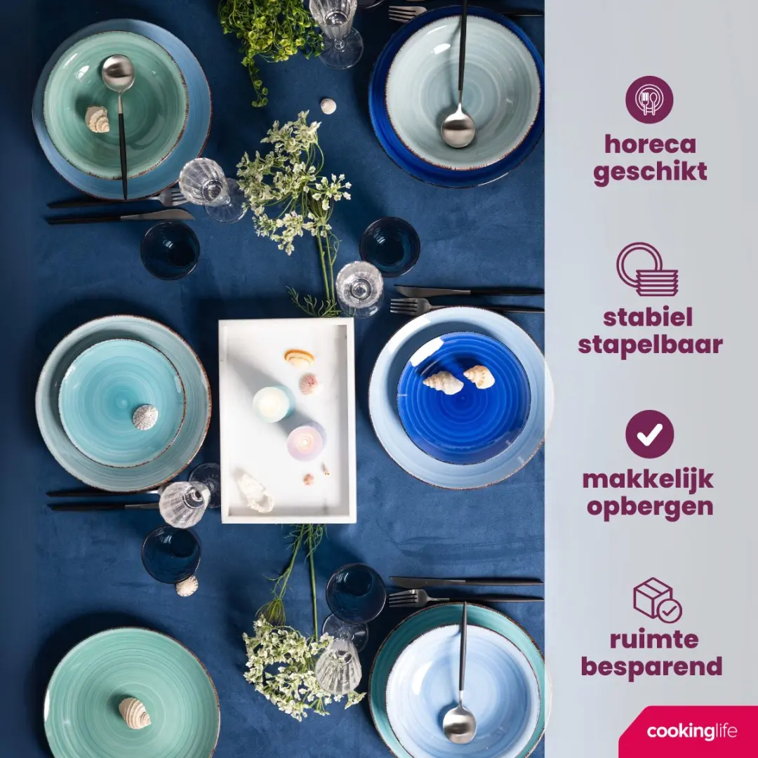 Cookinglife Delice Blue Koffiekopjes - 6 Stuks 180ml - Aardewerk