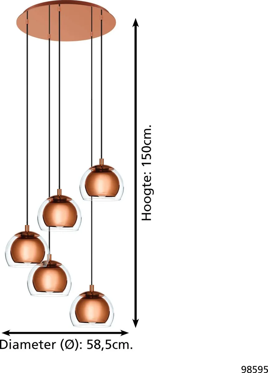Eglo Rocamar 1 Hanglamp E27 Ø58,5cm - Koper - afbeelding 6 van 6