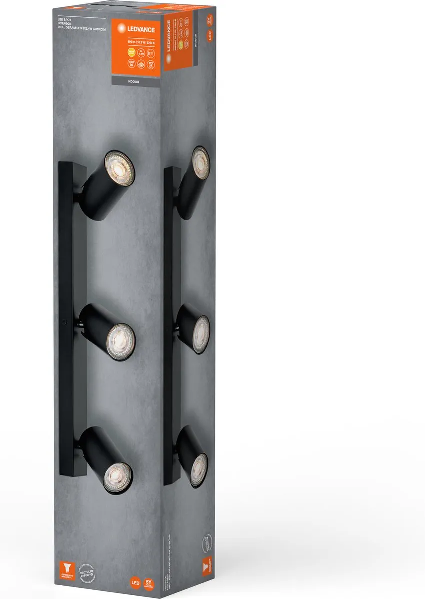 LEDVANCE LED Spot Octagon GU10 3x3,4W - Zwart - 690lm