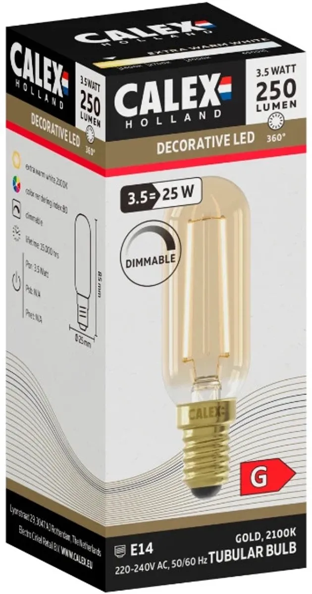 Calex E14 LED Buislamp Goud 3.5W 250Lm 2100K