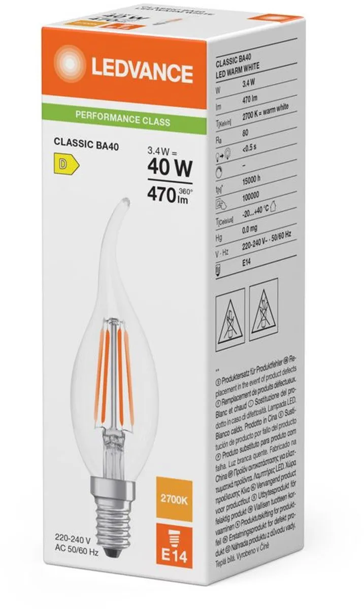 LEDVANCE LED Filament Tip-kaarslamp E14 3.4W 470lm - Warm wit