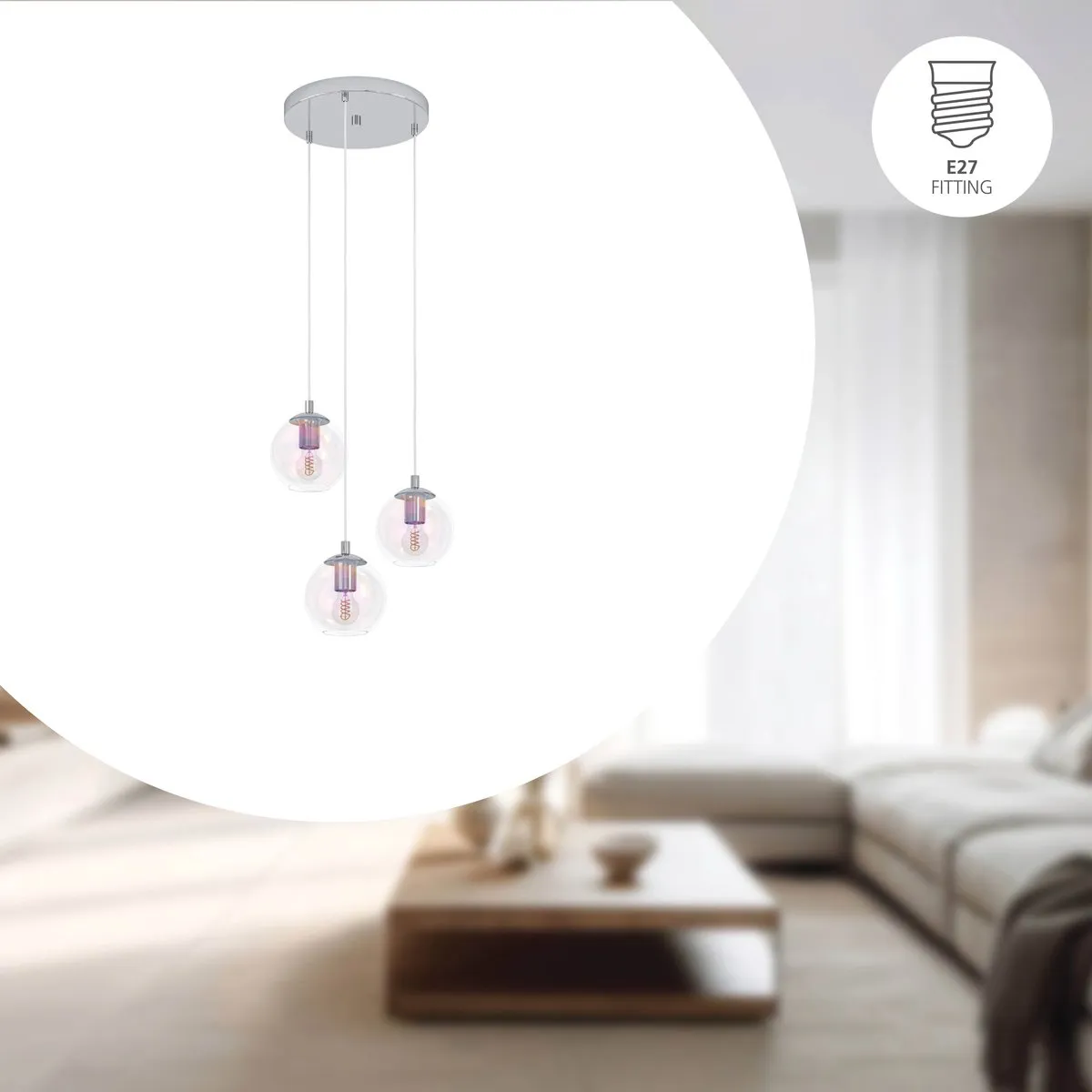 Eglo Ariscani 2 Hanglamp - Ø42,5cm - Chroom/Gekleurd glas