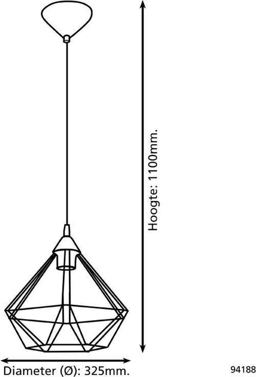 Eglo Tarbes Hanglamp E27 - Ø32,5cm - Zwart