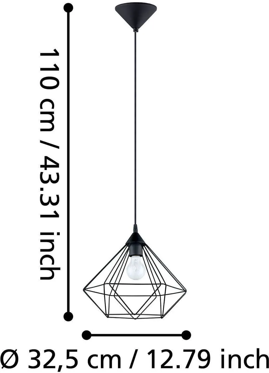 Eglo Tarbes Hanglamp E27 - Ø32,5cm - Zwart - afbeelding 6 van 6