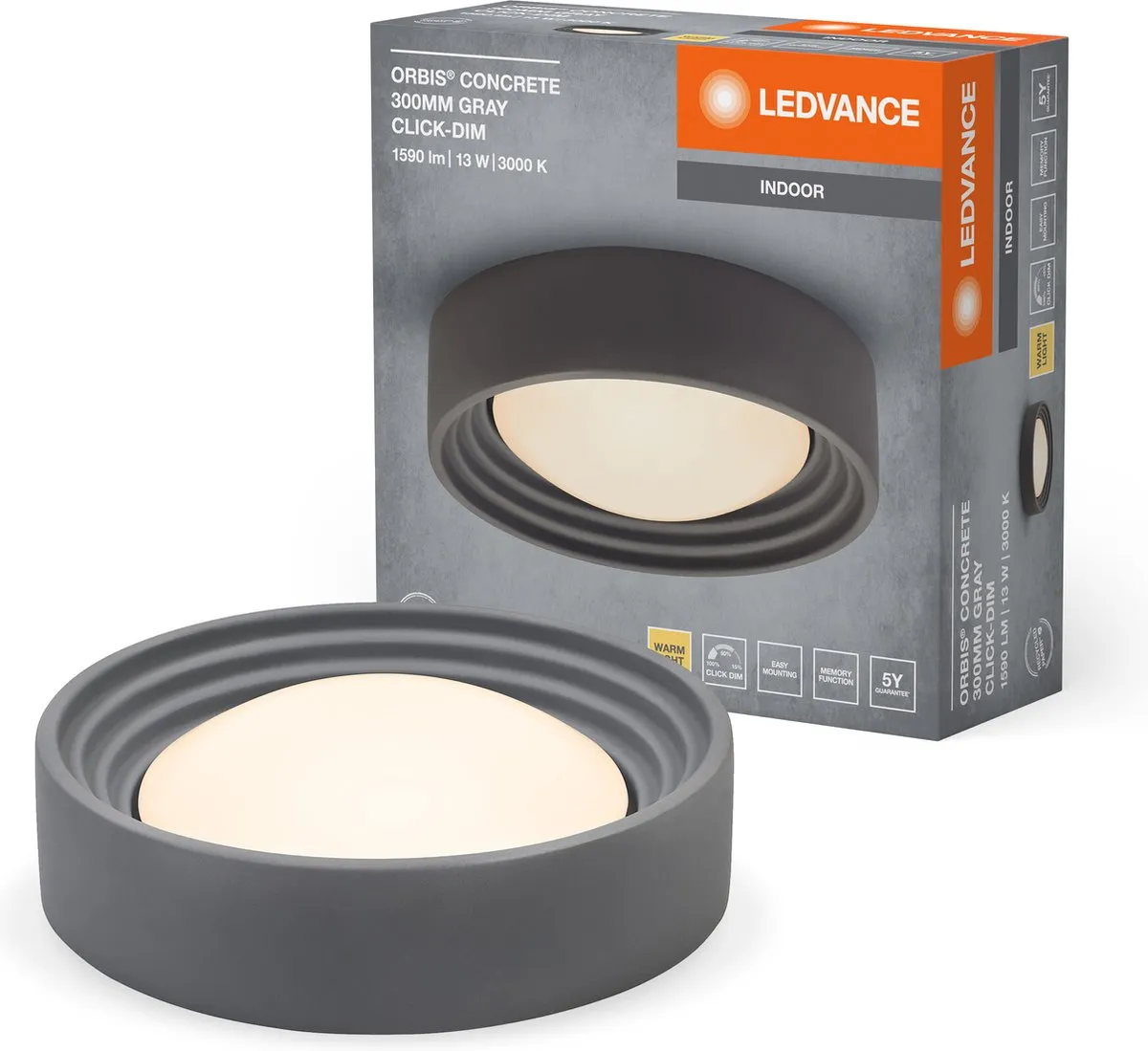 LEDVANCE Orbis Concrete Plafondlamp 13W 800lm - Grijs