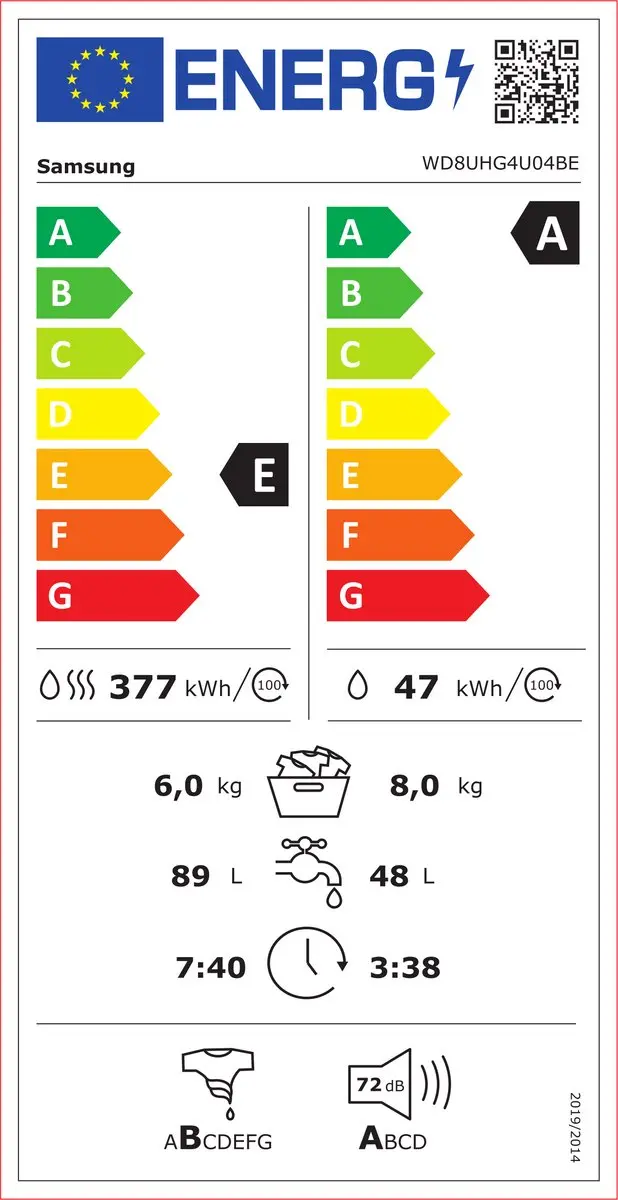 Samsung WD8UHG4U04BEEN Wasdroogcombinatie 8kg 1400rpm - Wit