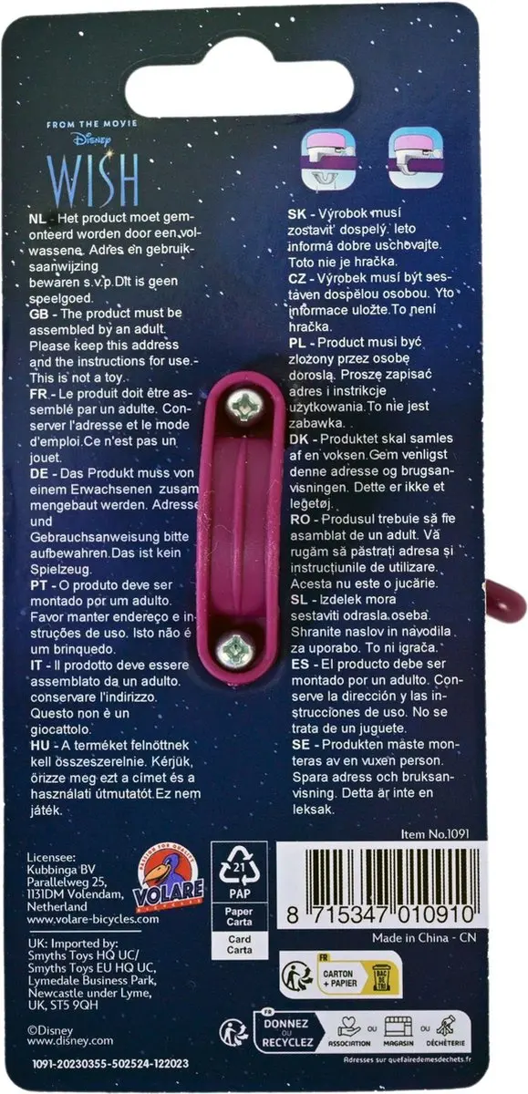 Volare Disney Wish Fietsbel - Paars