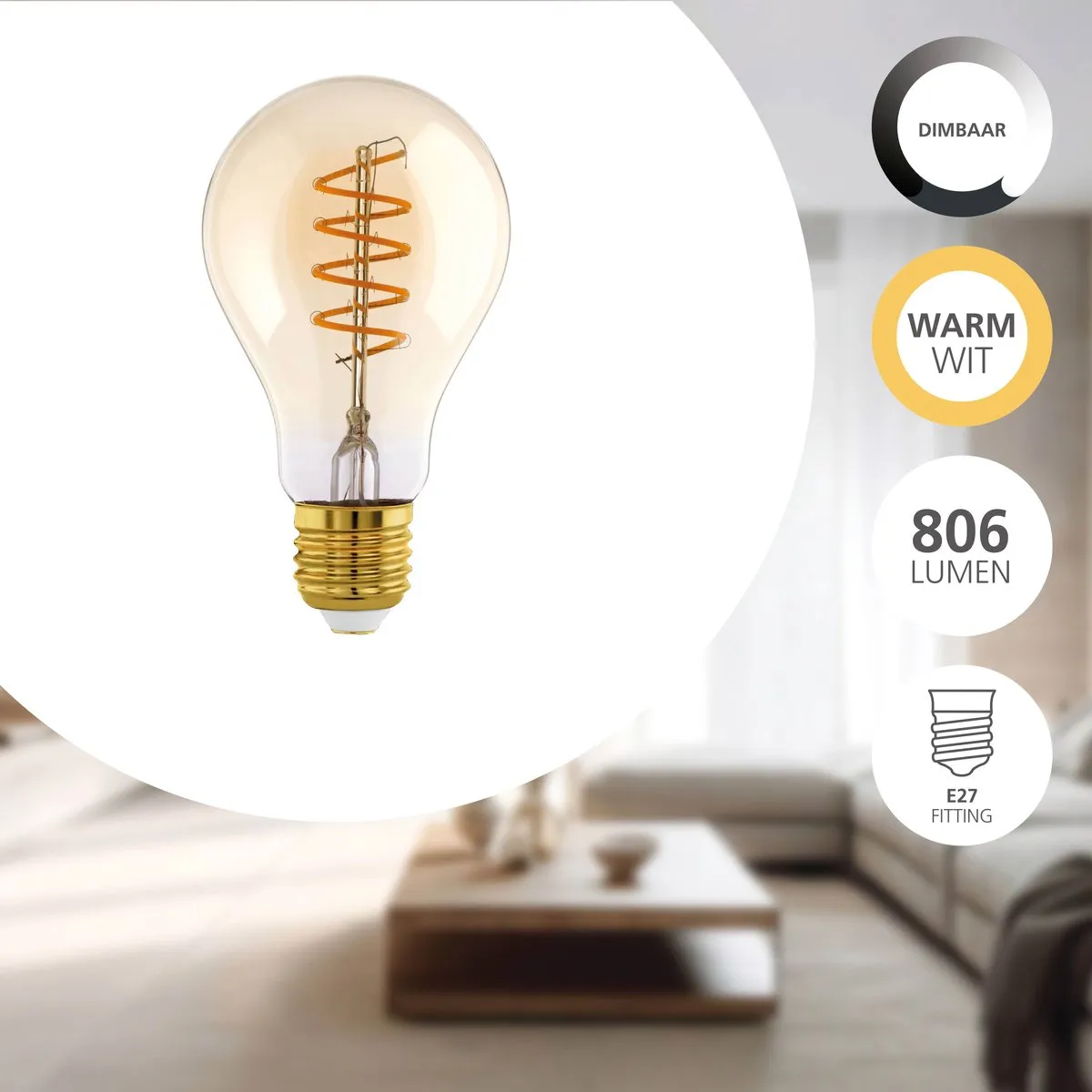 Eglo LED Lamp E27 8W - 806 Lumen Warm Wit - Ø6cm Amber