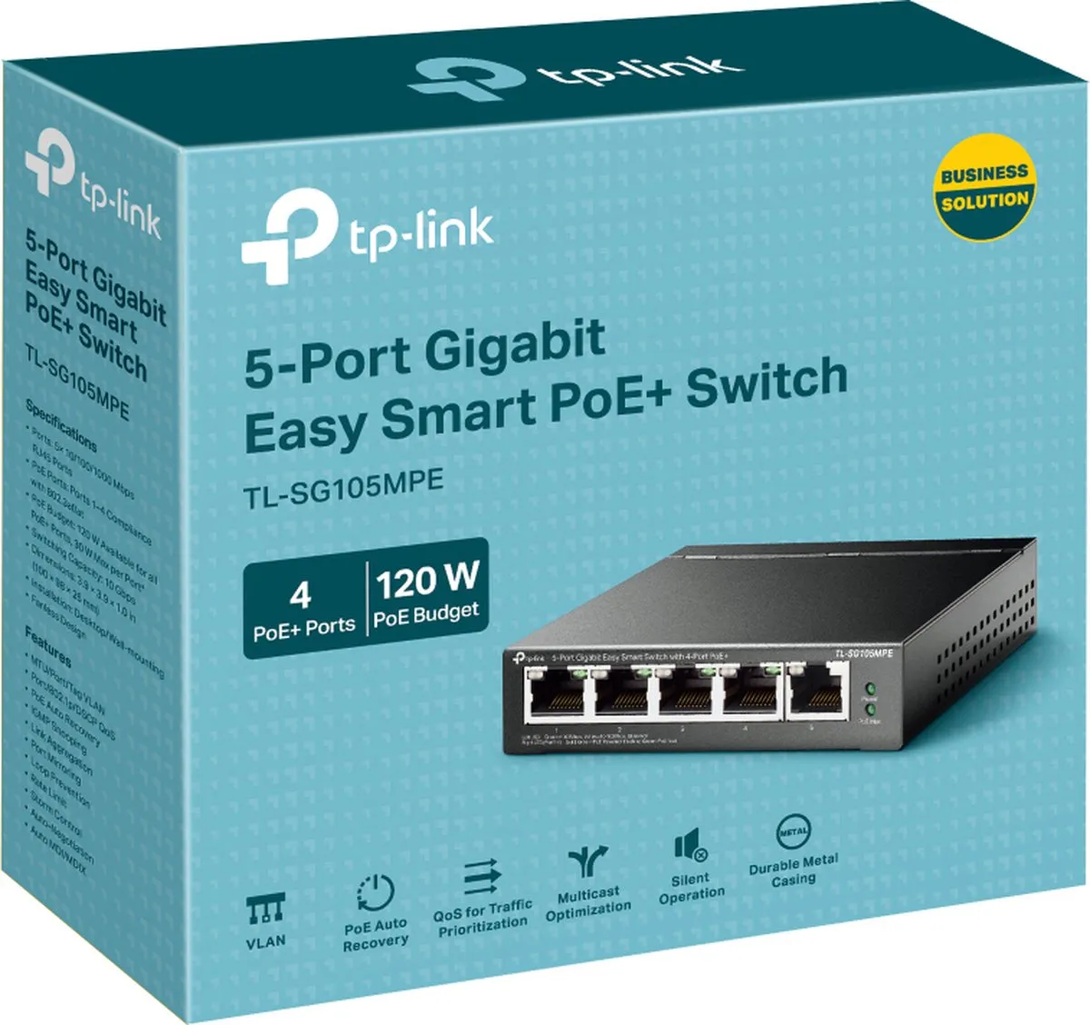 TP-Link TL-SG105MPE 5-Poort Gigabit Smart Switch - 4x PoE - 120W - Zwart