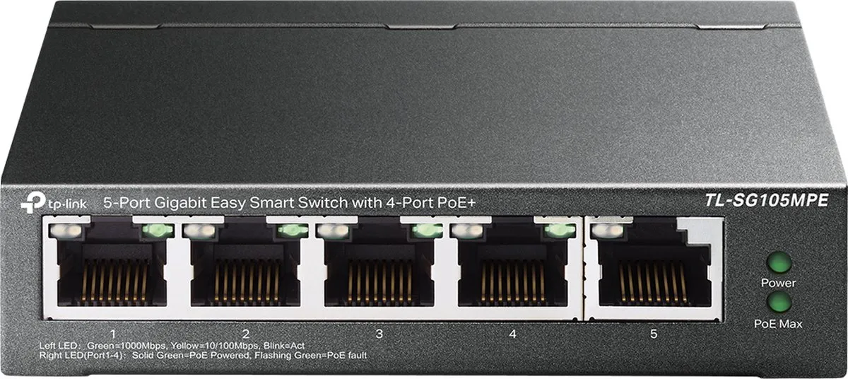 TP-Link TL-SG105MPE 5-Poort Gigabit Smart Switch - 4x PoE - 120W - Zwart